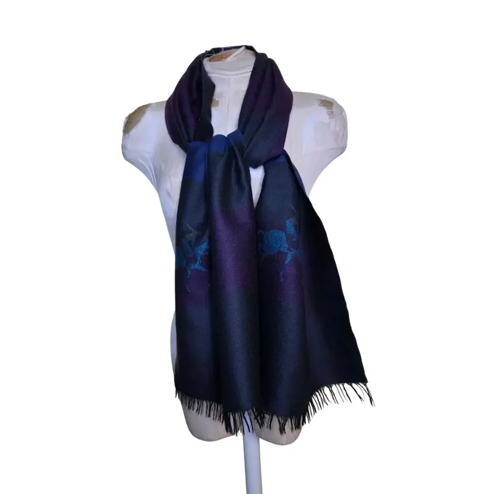 Plaid New Wool Horse Fringe Scarf Made in Germany 66